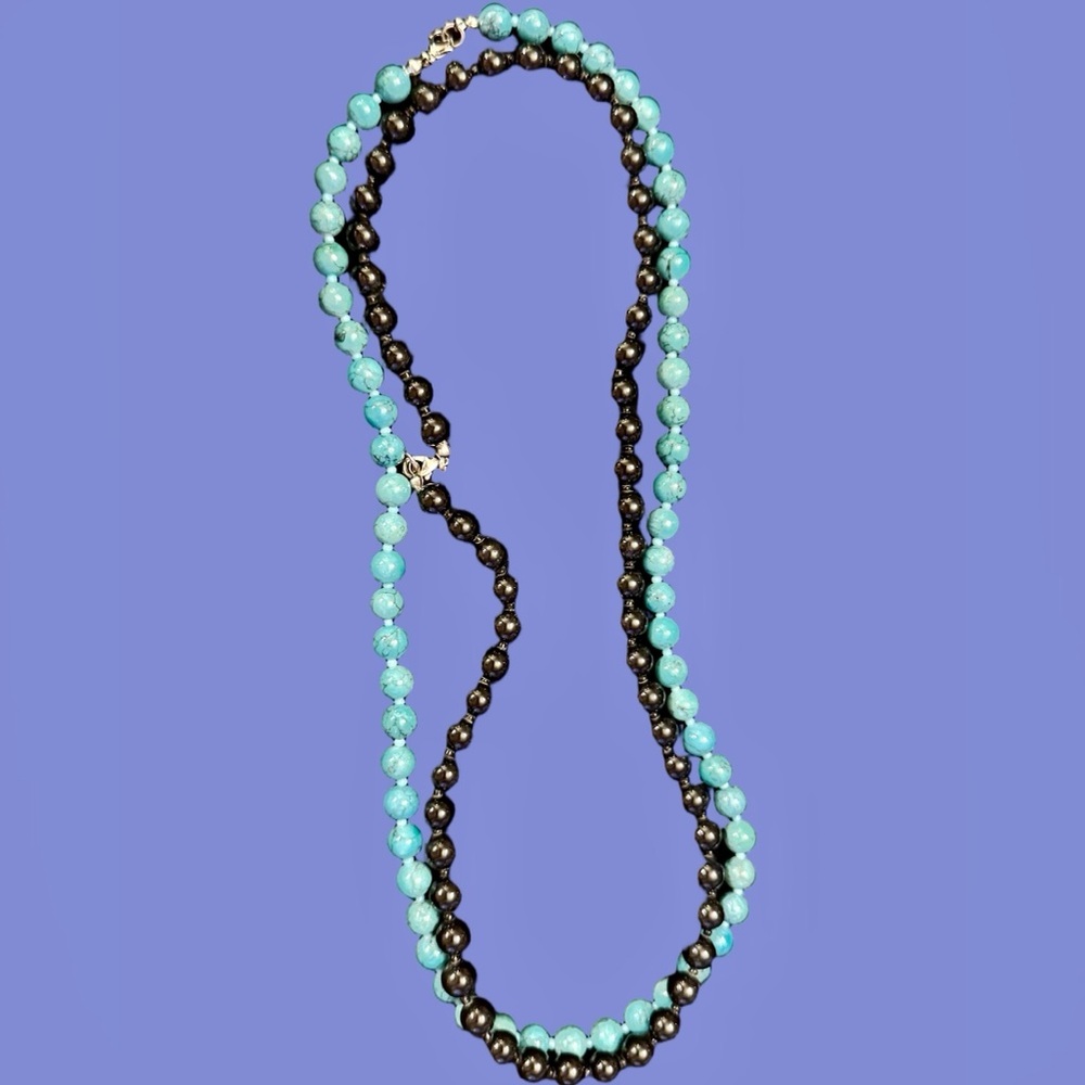 NEW Elegant Turquoise and Black Beaded Necklaces